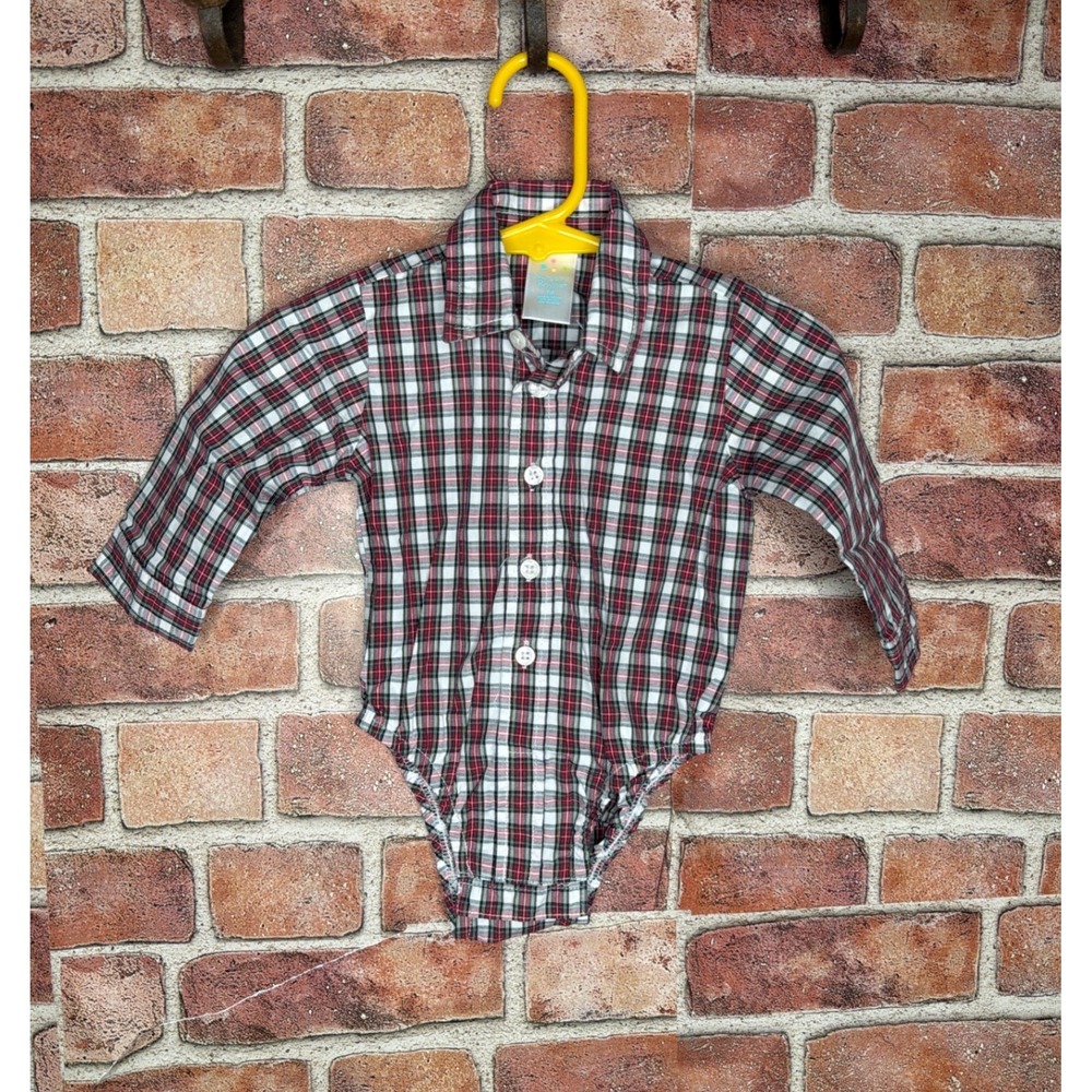 Nursery Rhyme Baby Boys Red Plaid Long Sleeve Button Down Bodysuit 9M